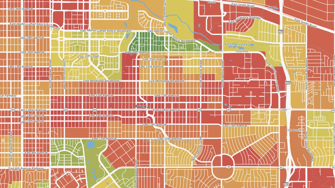 North Aurora, Aurora, CO Map of Robbery Rates