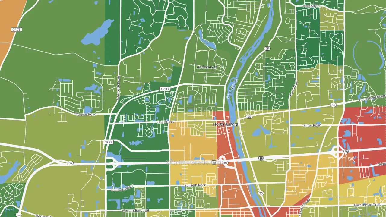 North Aurora, IL Map of Robbery Rates