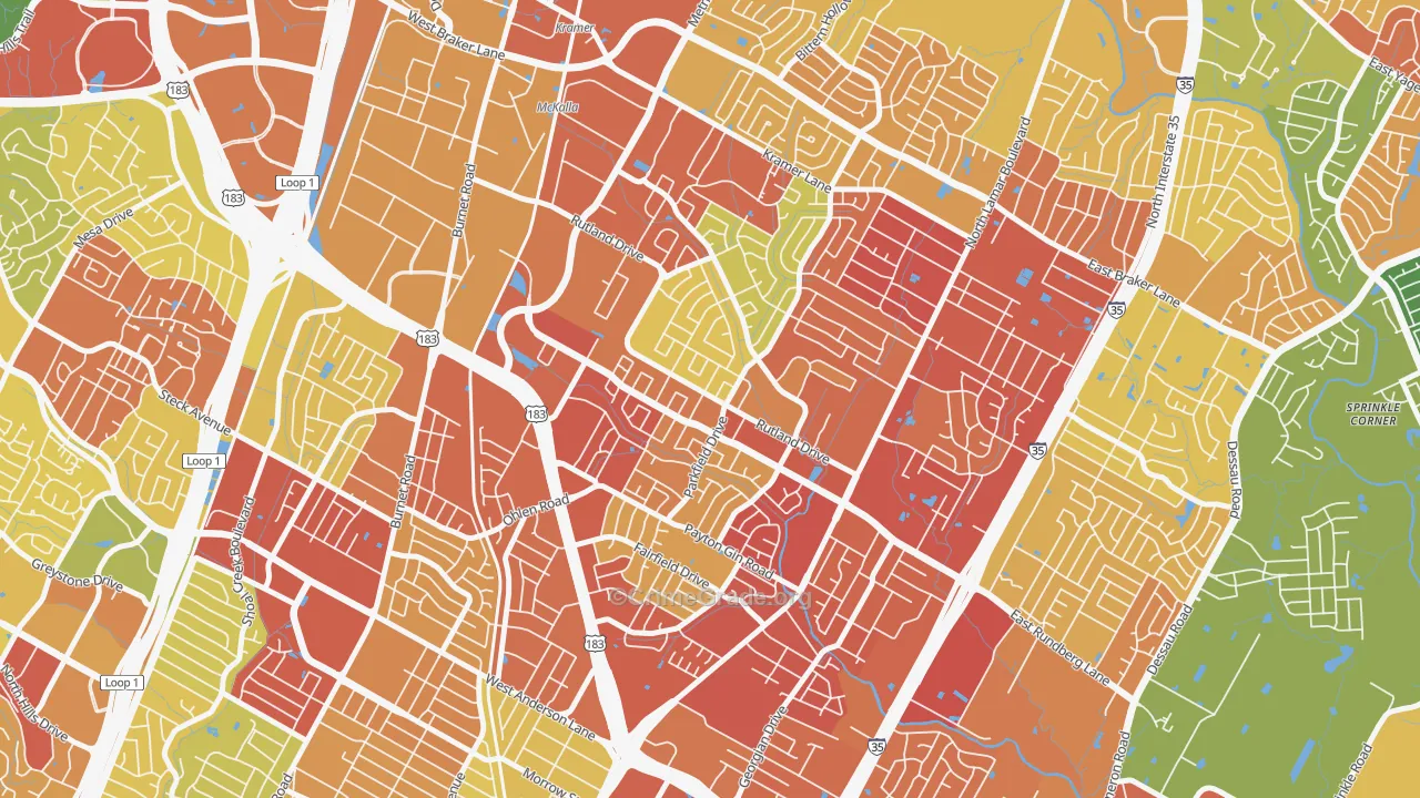 North Austin, Austin, TX Map of Robbery Rates