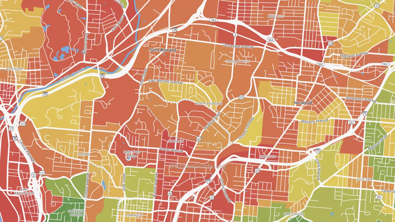 North Avondale, Cincinnati, OH Map of Robbery Rates