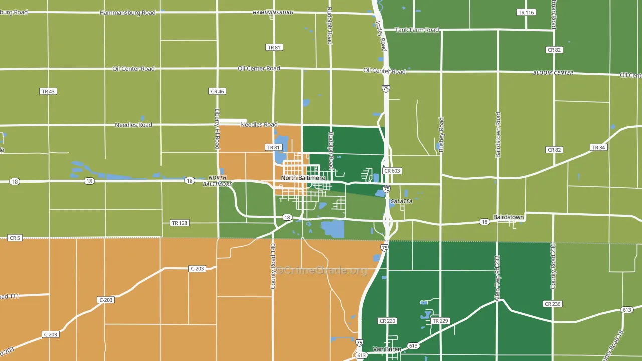 North Baltimore, OH Map of Robbery Rates