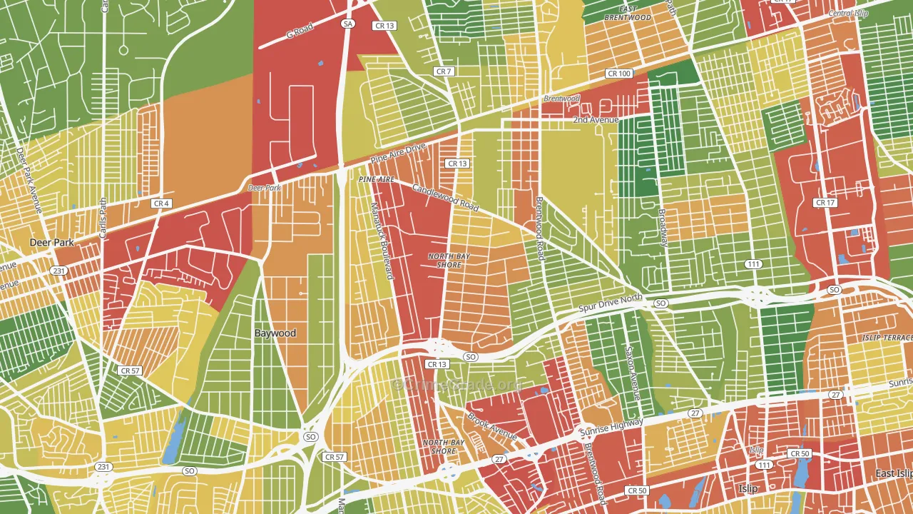 North Bay Shore, NY Map of Robbery Rates