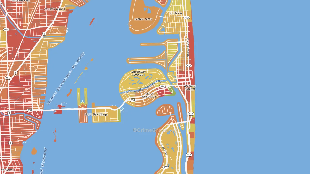 North Bay Village, FL Map of Robbery Rates