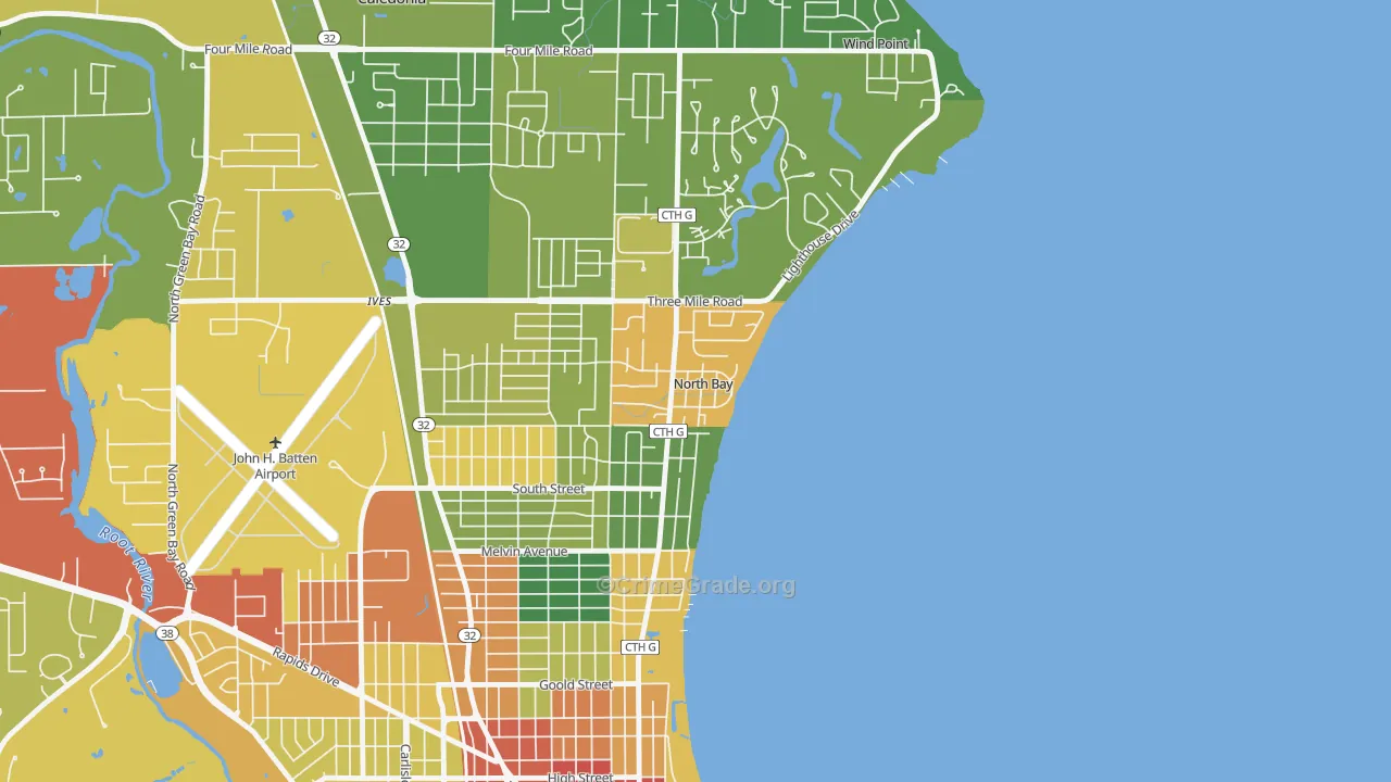 North Bay, WI Map of Robbery Rates