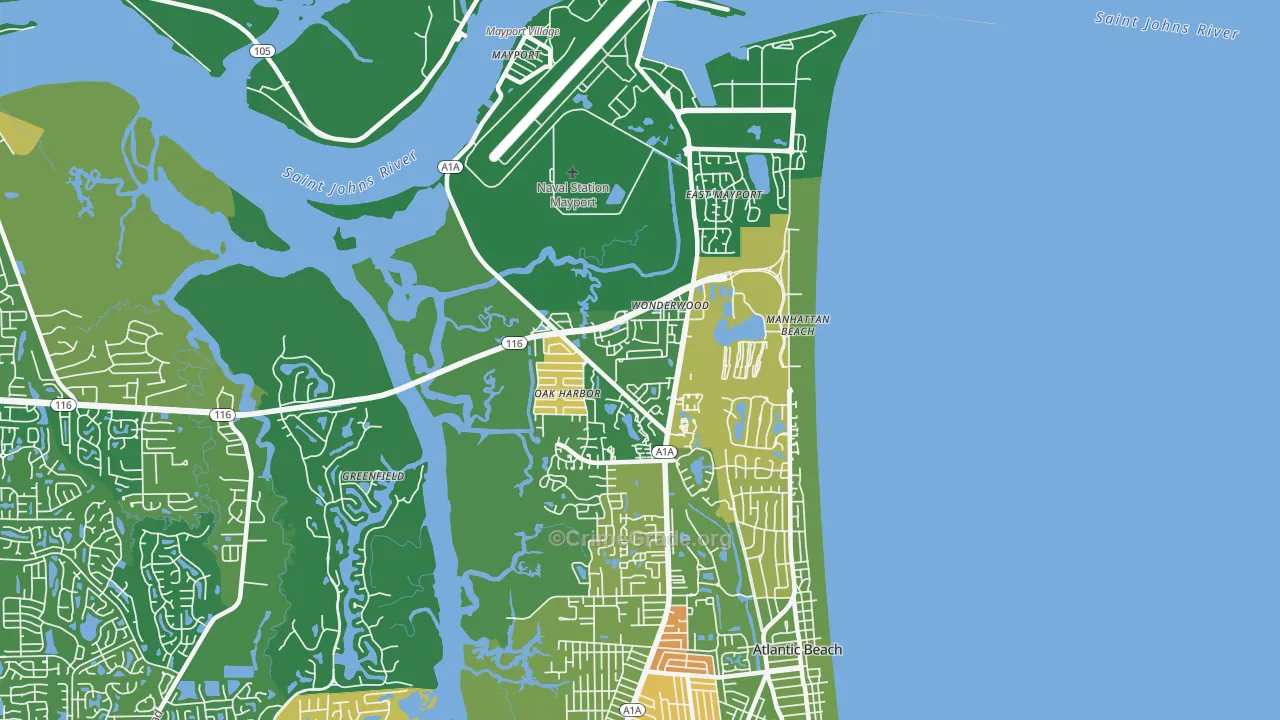 North Beach, Atlantic Beach, FL Map of Robbery Rates