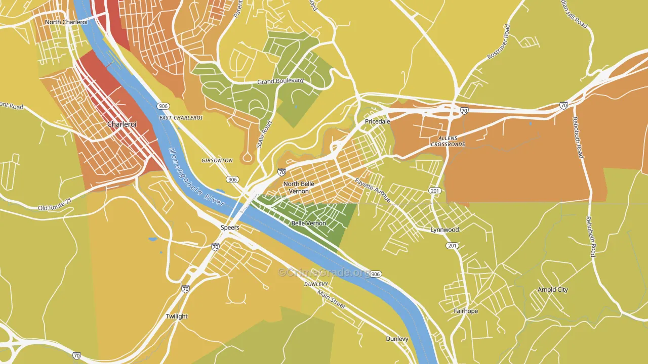 North Belle Vernon, PA Map of Robbery Rates