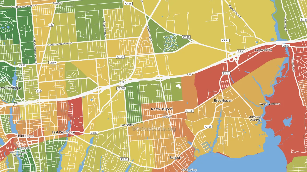 North Bellport, NY Map of Robbery Rates