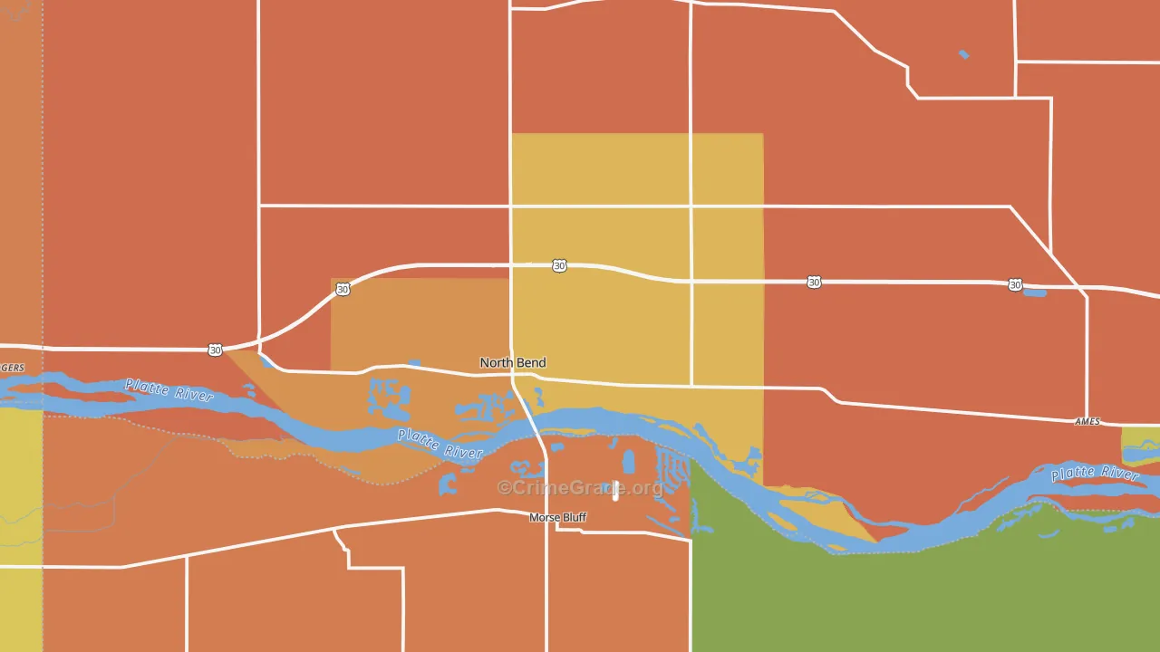 North Bend, NE Map of Robbery Rates