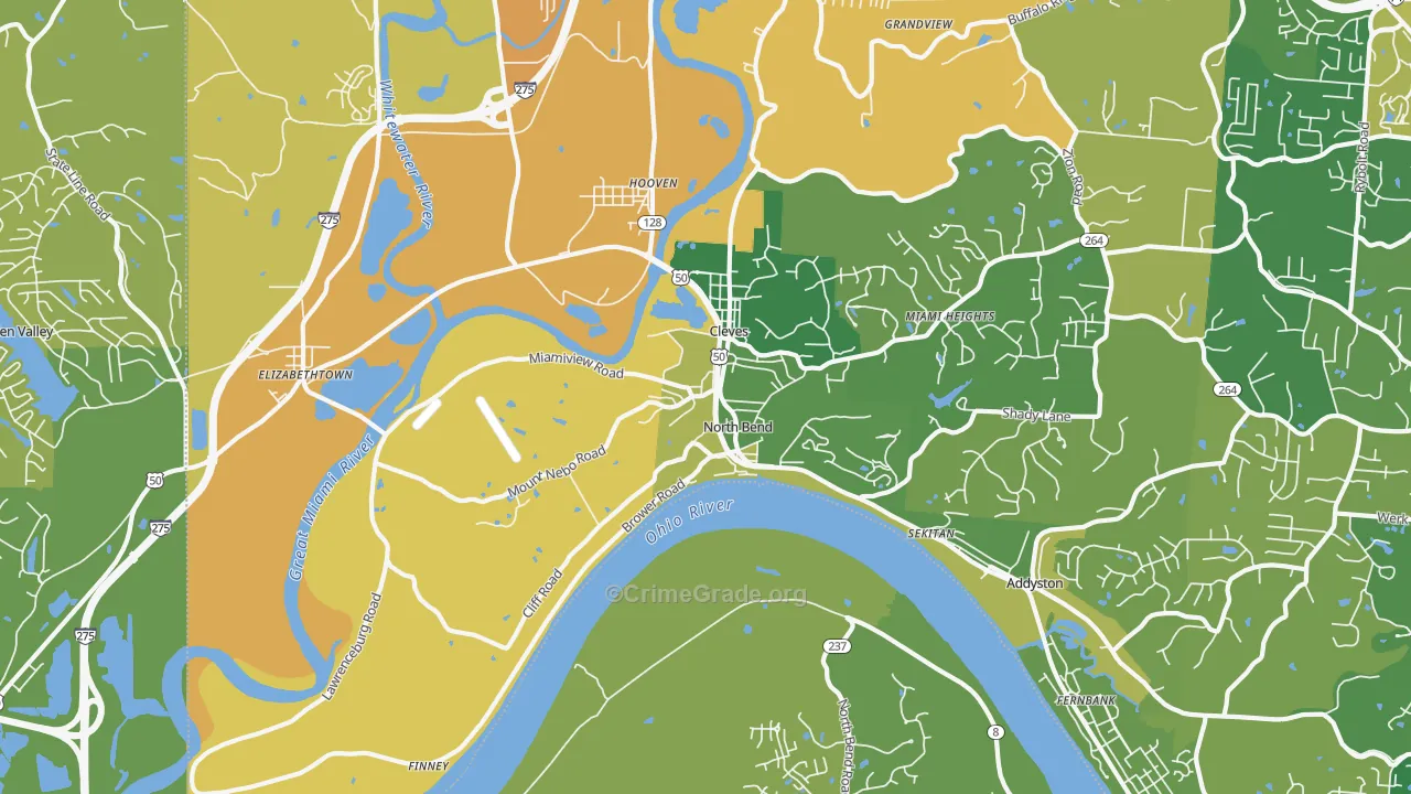 North Bend, OH Map of Robbery Rates