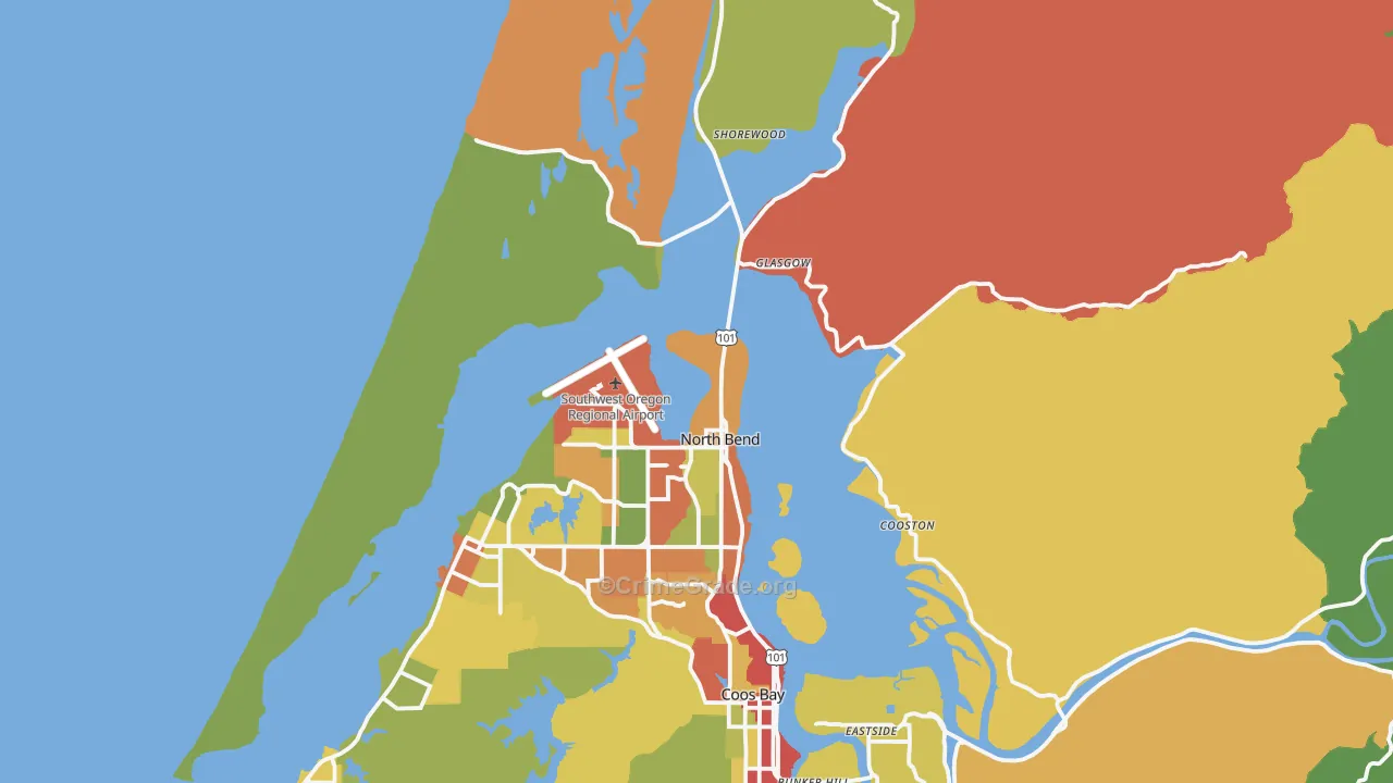 North Bend, OR Map of Robbery Rates