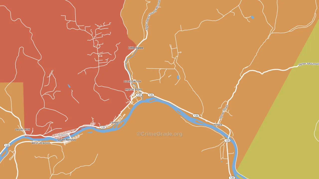 North Bend, PA Map of Robbery Rates