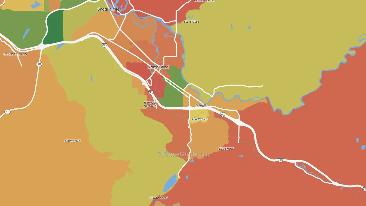 North Bend, WA Map of Robbery Rates