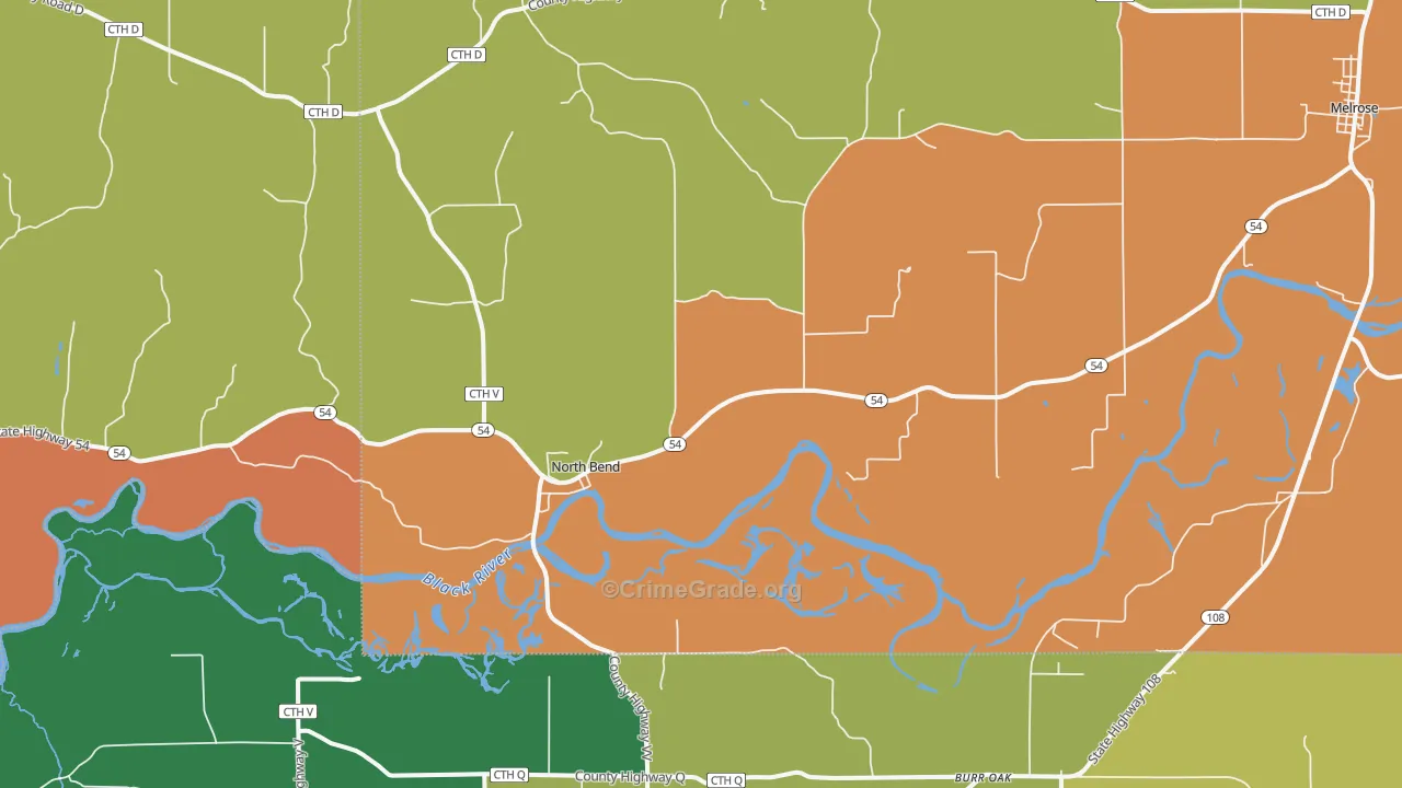 North Bend, WI Map of Robbery Rates