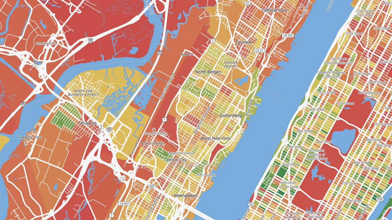 North Bergen, NJ Map of Robbery Rates