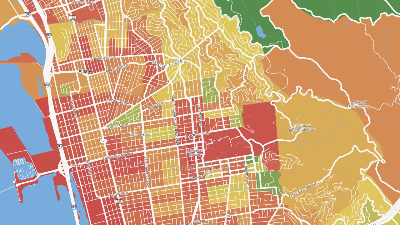 North Berkeley, Berkeley, CA Map of Robbery Rates