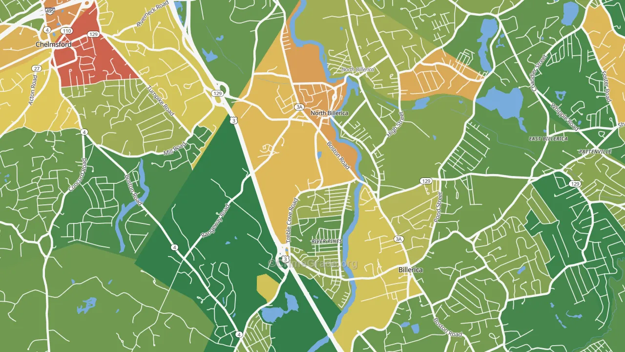 North Billerica, MA Map of Robbery Rates