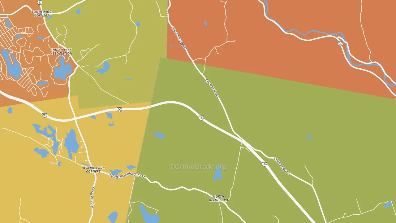 North Blandford, MA Map of Robbery Rates