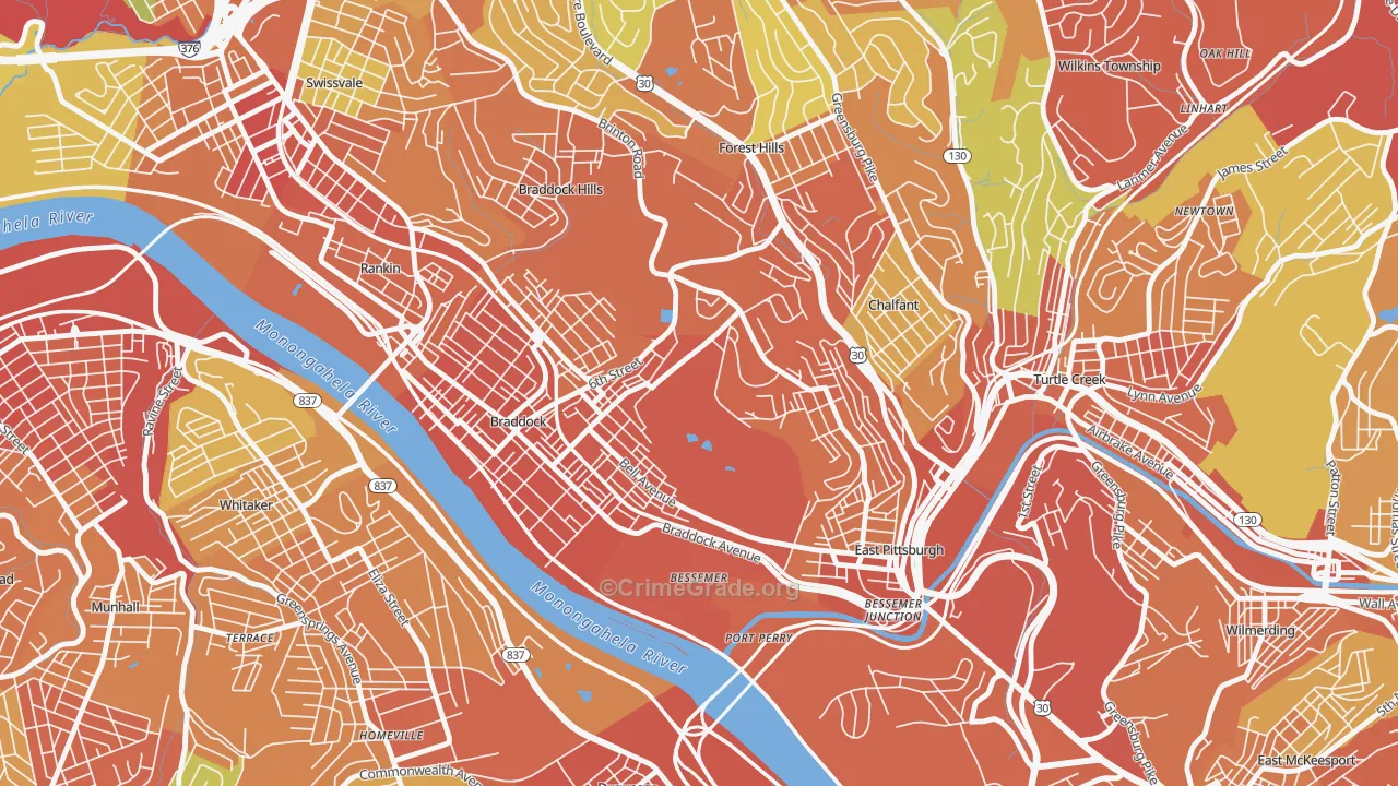 North Braddock, PA Map of Robbery Rates