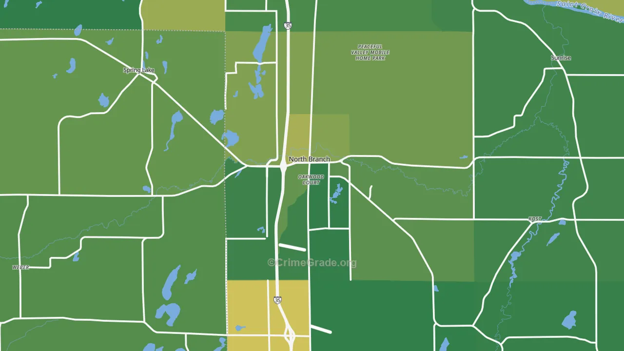 North Branch, MN Map of Robbery Rates
