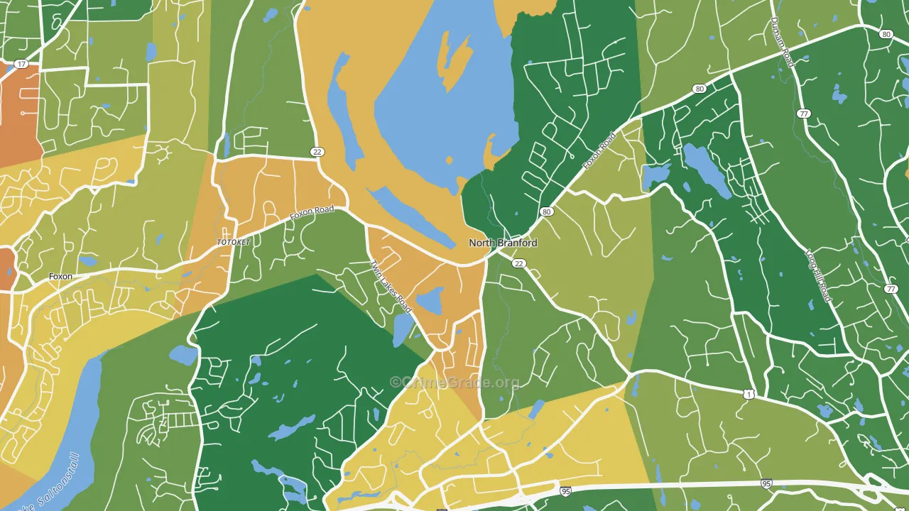 North Branford, CT Map of Robbery Rates