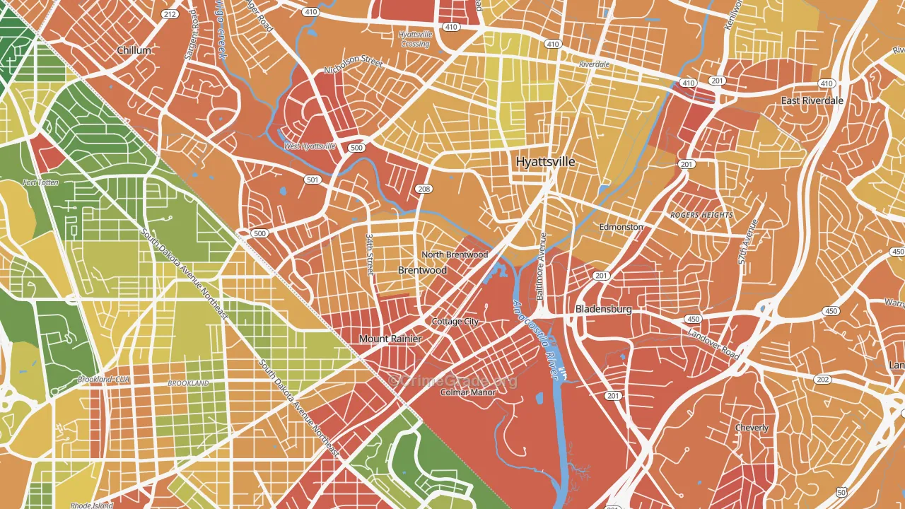 North Brentwood, MD Map of Robbery Rates