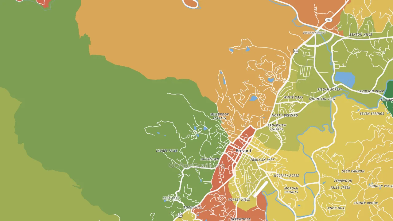 North Brevard, NC Map of Robbery Rates
