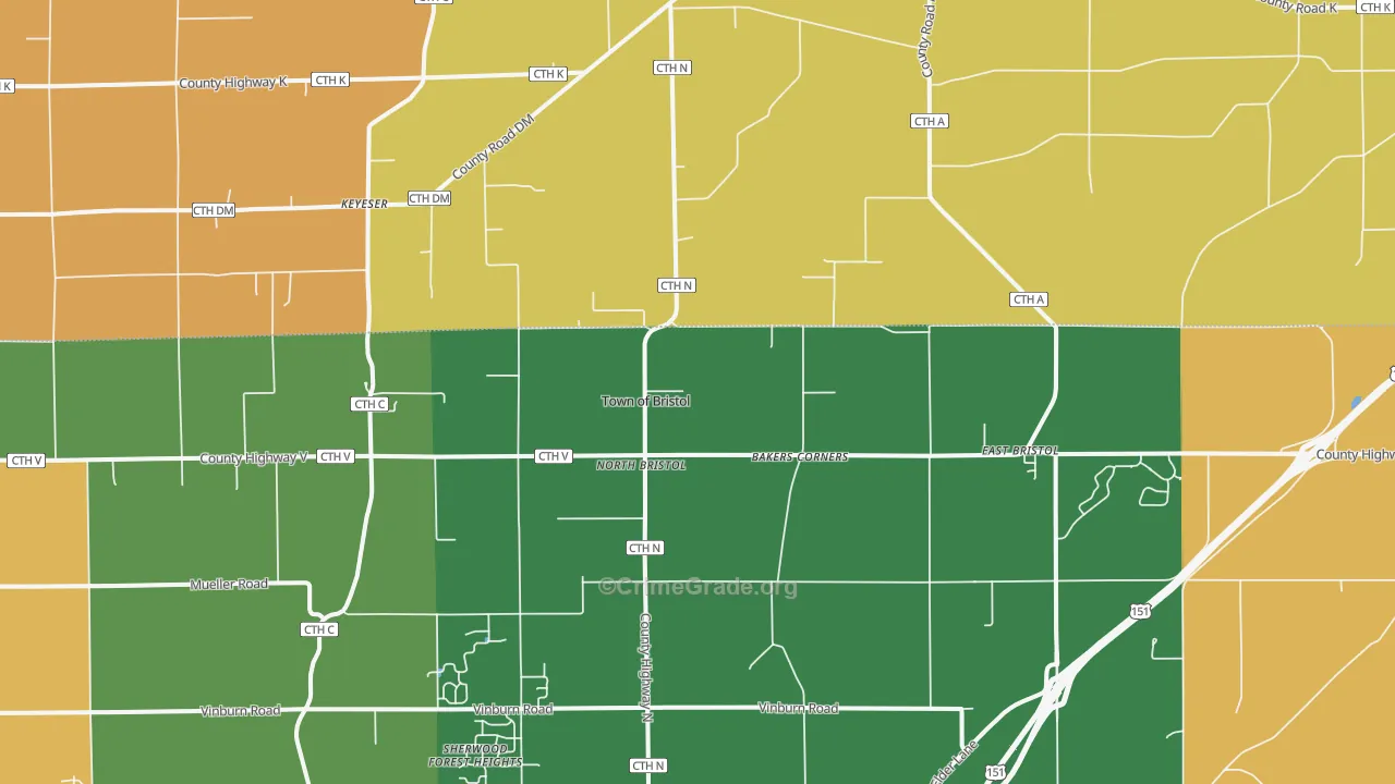North Bristol, WI Map of Robbery Rates