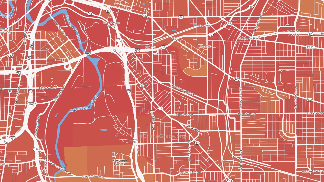 North Broadway, Cleveland, OH Map of Robbery Rates