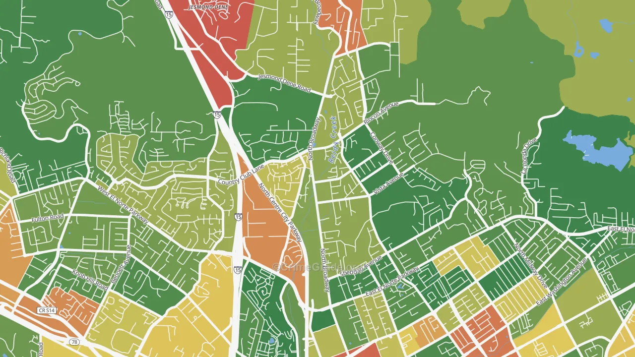 North Broadway, Escondido, CA Map of Robbery Rates