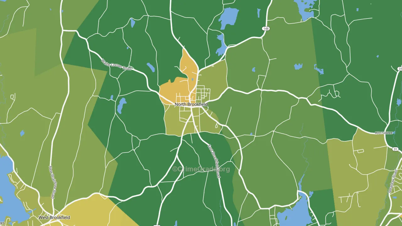 North Brookfield, MA Map of Robbery Rates