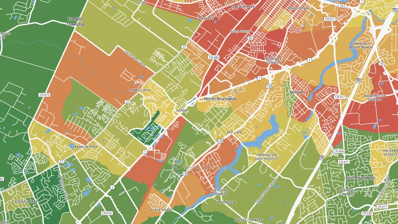 North Brunswick, NJ Map of Robbery Rates
