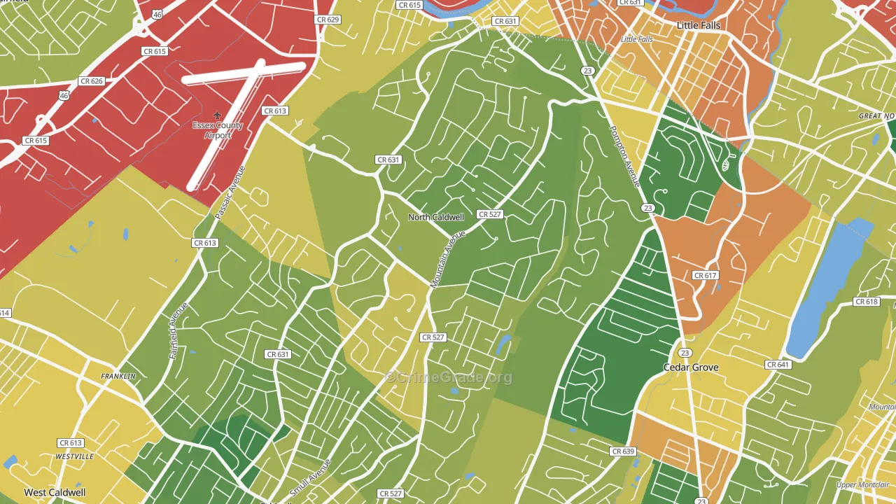 North Caldwell, NJ Map of Robbery Rates