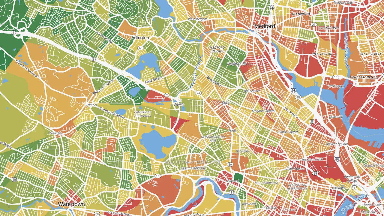 North Cambridge, Cambridge, MA Map of Robbery Rates