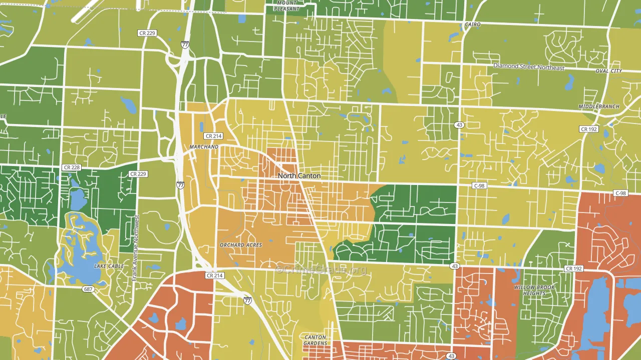 North Canton, OH Map of Robbery Rates