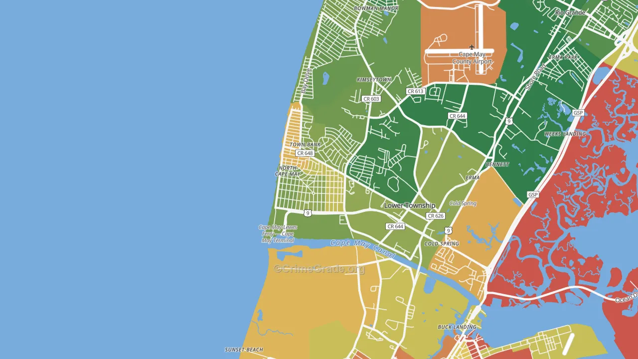 North Cape May, NJ Map of Robbery Rates