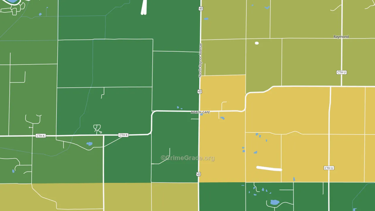 North Cape, WI Map of Robbery Rates
