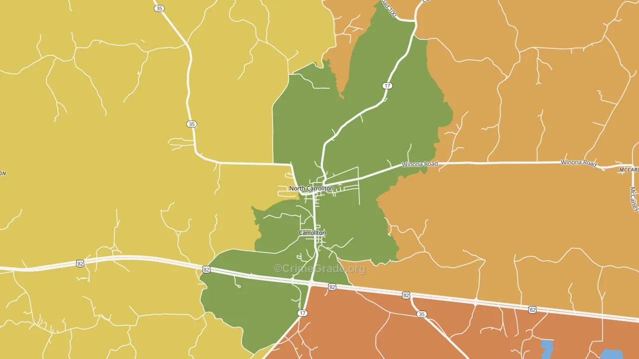 North Carrollton, MS Map of Robbery Rates