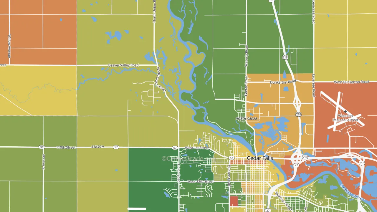North Cedar, IA Map of Robbery Rates