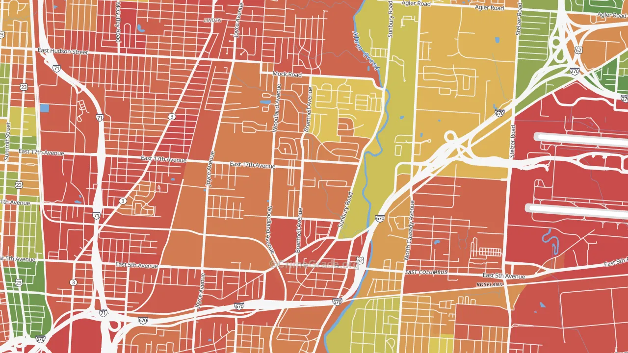 North Central, Columbus, OH Map of Robbery Rates