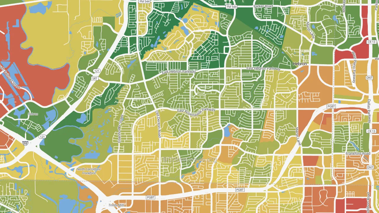 North Central Dallas, Carrollton, TX Map of Robbery Rates