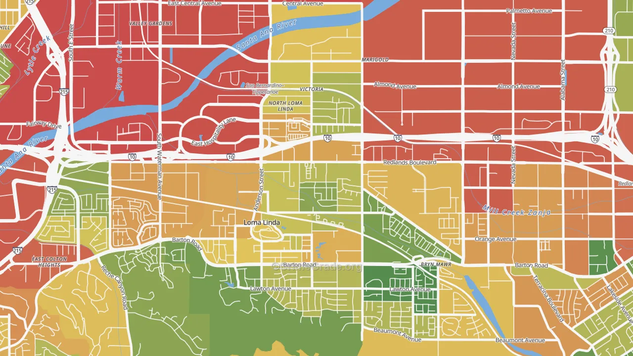 North Central Loma Linda, Loma Linda, CA Map of Robbery Rates
