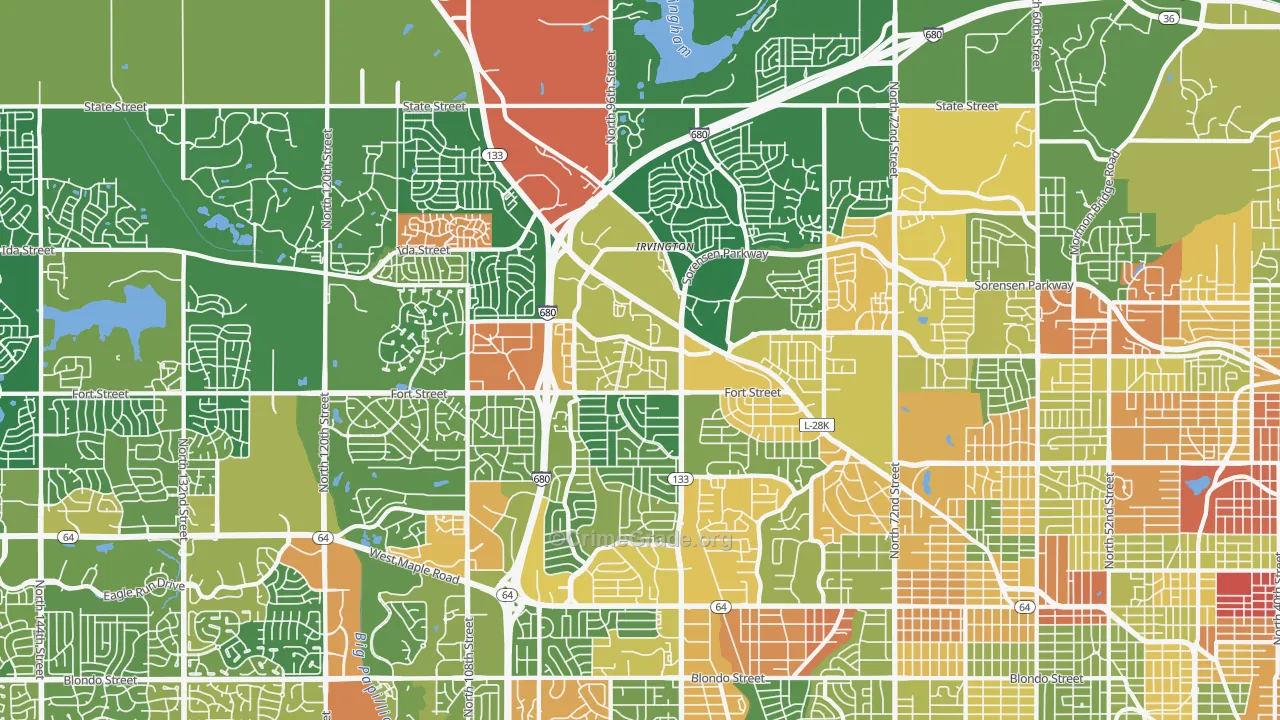 North Central Omaha, Omaha, NE Map of Robbery Rates