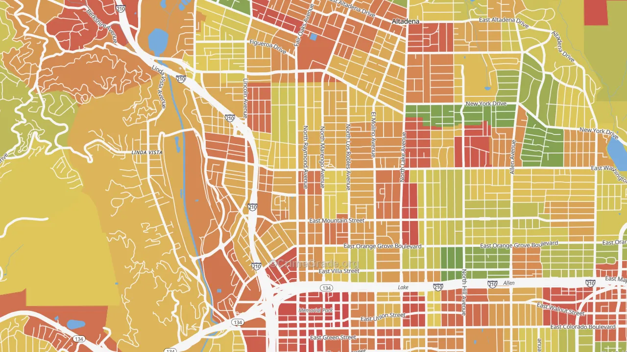 North Central, Pasadena, CA Map of Robbery Rates