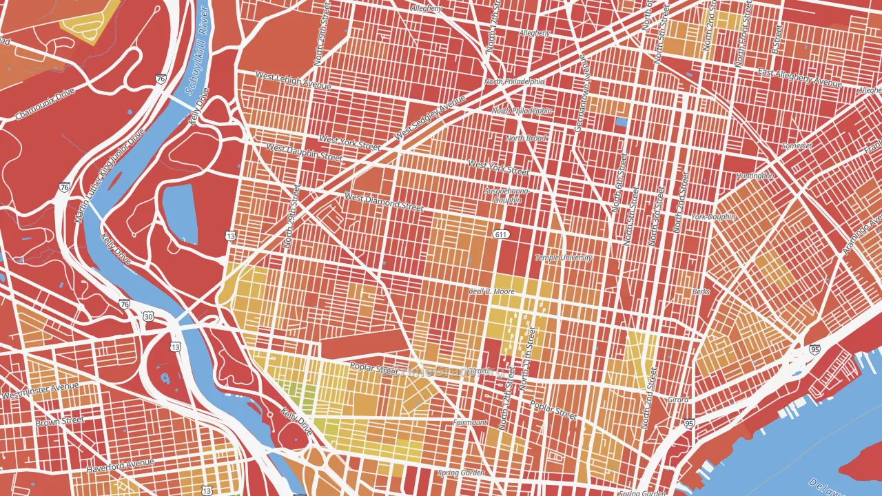 North Central, Philadelphia, PA Map of Robbery Rates