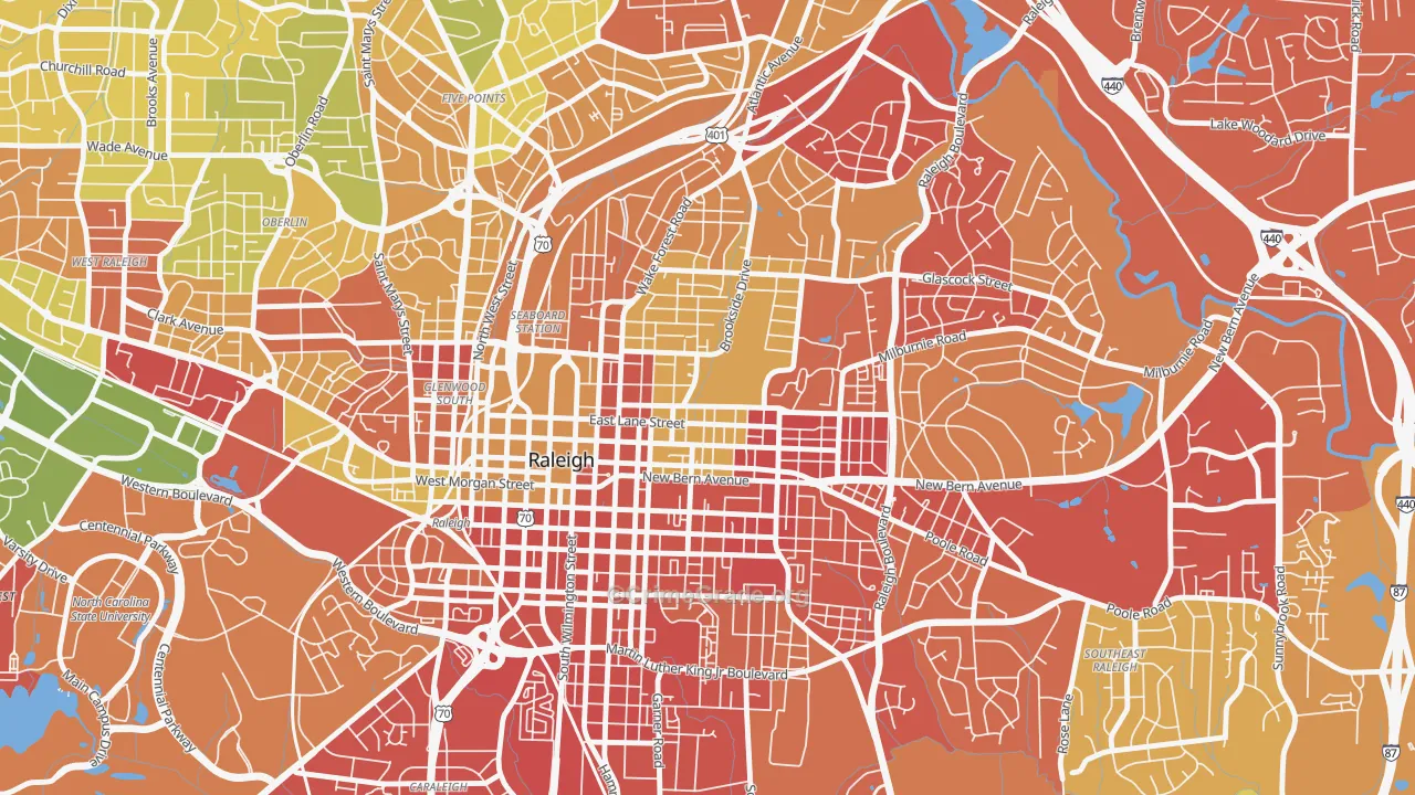 North Central, Raleigh, NC Map of Robbery Rates