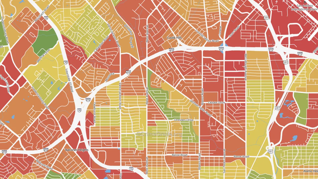 North Central, San Antonio, TX Map of Robbery Rates