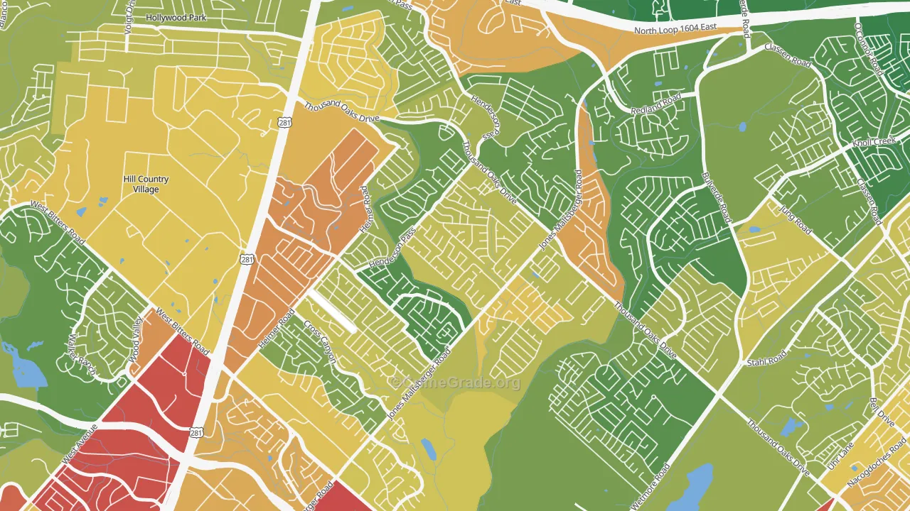 North Central Thousand Oaks, San Antonio, TX Map of Robbery Rates