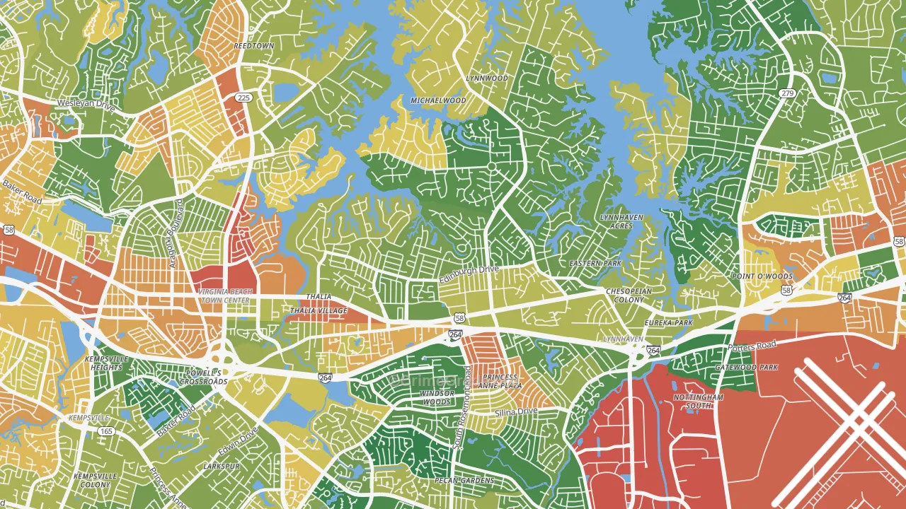 North Central, Virginia Beach, VA Map of Robbery Rates