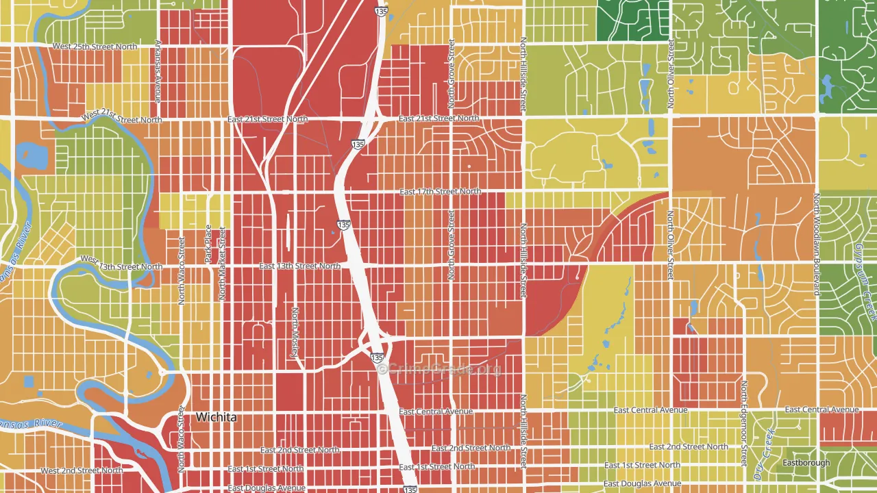 North Central, Wichita, KS Map of Robbery Rates