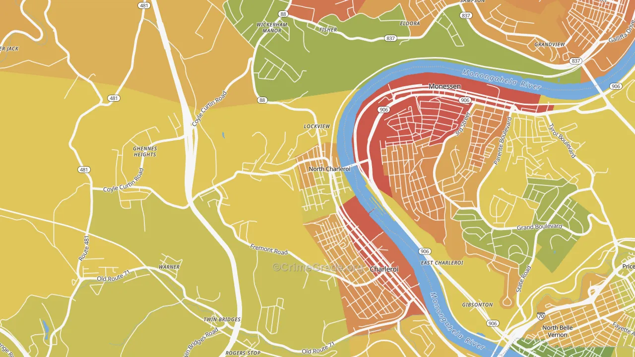 North Charleroi, PA Map of Robbery Rates